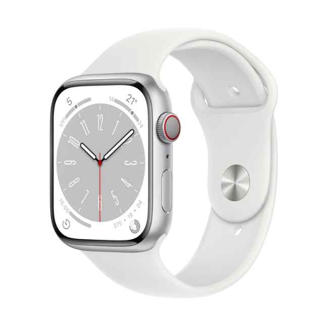 Ceas inteligent Apple Watch 8 Silver Aluminium Case 41mm with White Sport Band GPS + Cellular