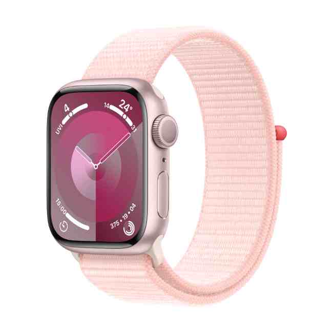 Apple Watch Series 9 Pink Aluminium Case 45mm GPS + Cellular with Light Pink Sport Loop