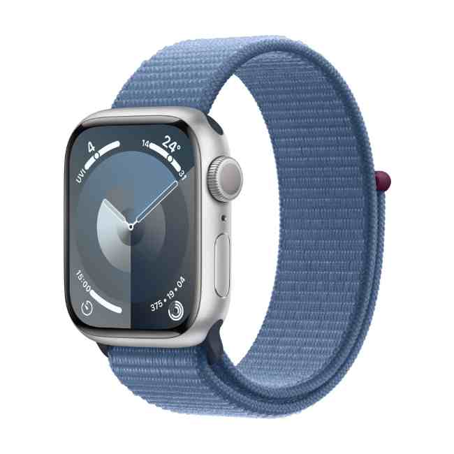 Apple Watch Series 9 Silver Aluminium Case 45mm GPS + Cellular with Winter Blue Sport Loop