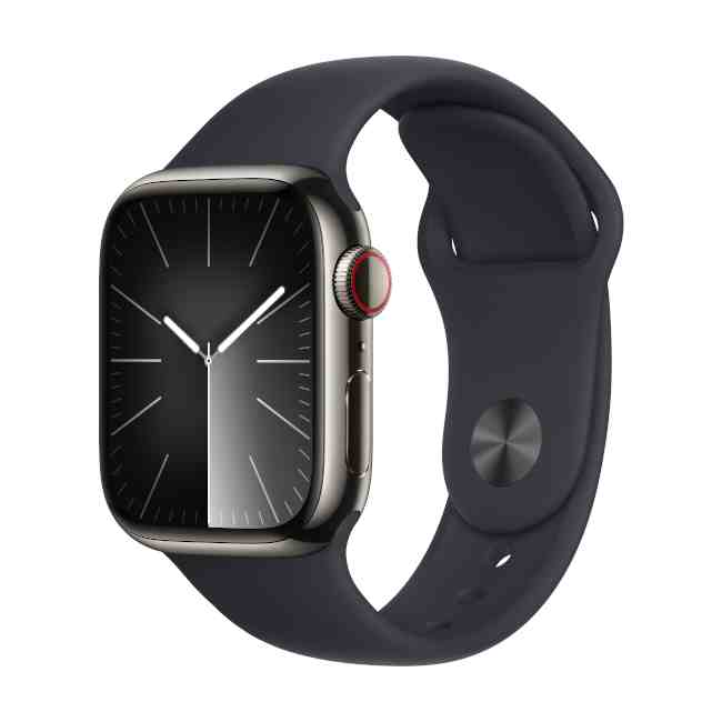 Apple Watch Series 9 Graphite Stainless Steel Case 41mm GPS + Cellular with Midnight Sport Band M/L