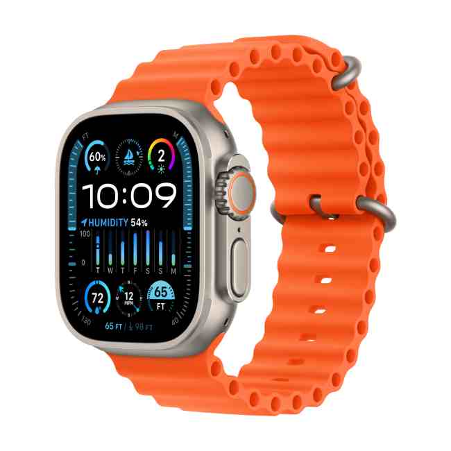 Apple Watch Ultra 2 Titanium Case with Orange Ocean Band 