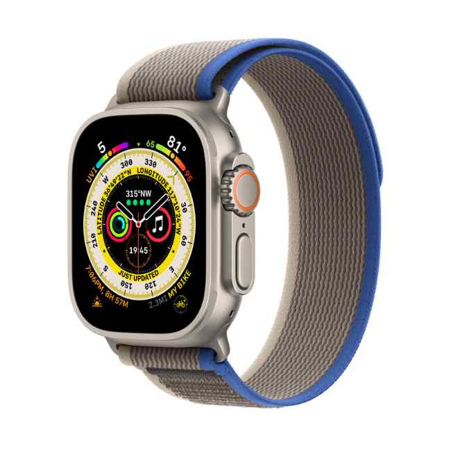 Apple Watch Ultra Titanium Case with Blue/Gray Trail Loop S/M