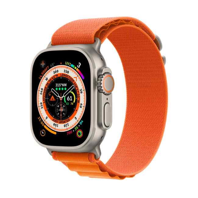 Apple Watch Ultra Titanium Case with Orange Alpine Loop Large