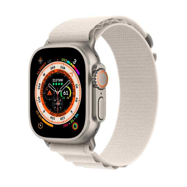 Ceas inteligent Apple Watch Ultra Titanium Case with Starlight Alpine Loop Medium