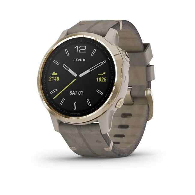 Garmin fenix 6S - Pro and Sapphire Edition Light Gold-Tone with Shale Grey Leather Band