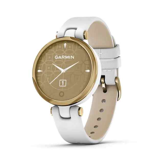 Garmin Lily Light Gold Bezel with White Case and Italian Leather Band