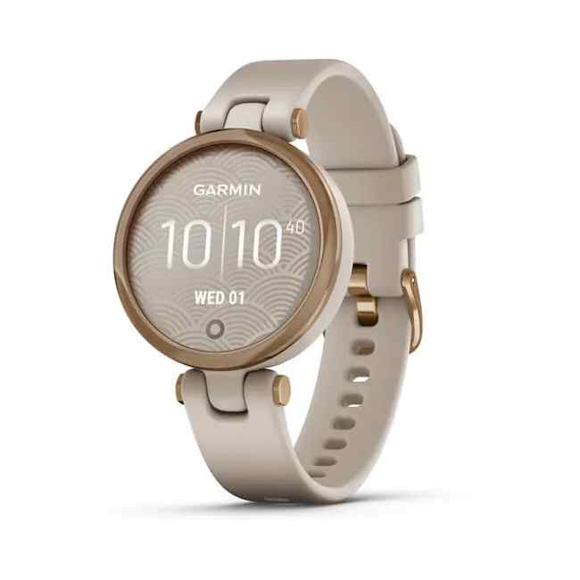Garmin Lily Rose Gold Bezel with Light Sand Case and Silicone Band