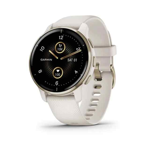Garmin Venu 2 Plus Cream Gold Stainless Steel Bezel with Ivory Case and Silicone Band
