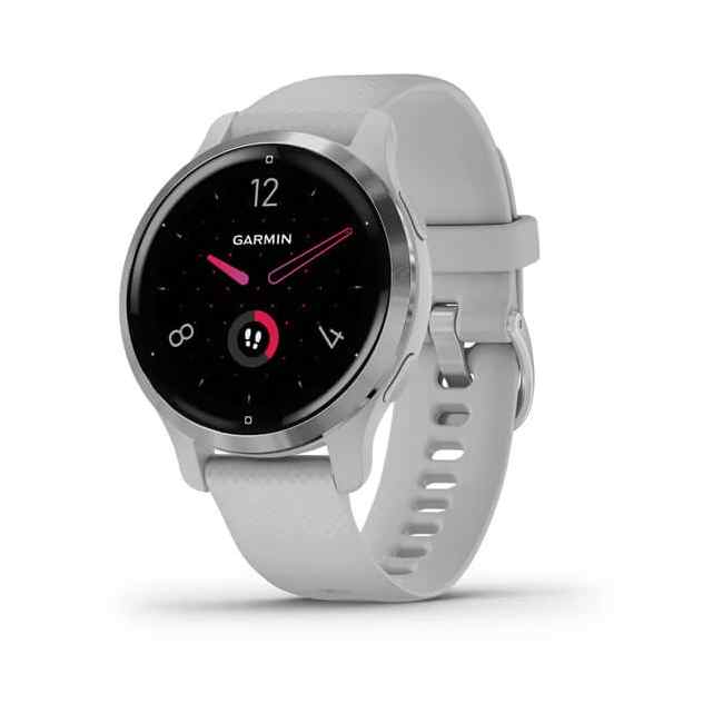 Garmin Venu 2S Silver Stainless Steel Bezel with Mist Gray Case and Silicone Band