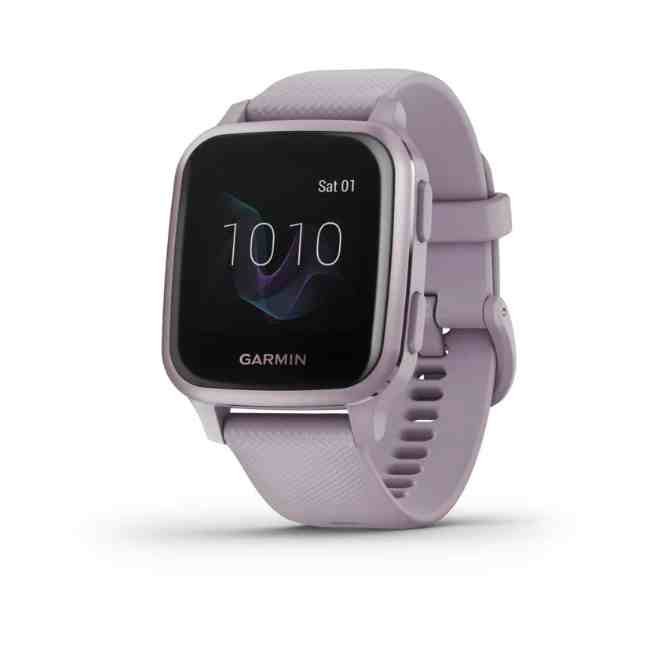 Garmin Venu Sq Metallic Orchid Aluminum Bezel with Orchid Case and Silicone Band