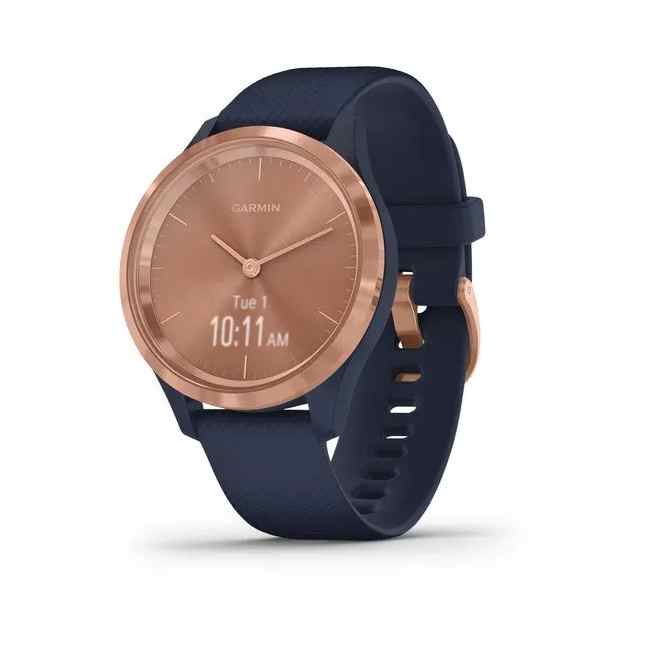 Garmin vivomove 3S Rose Gold Stainless Steel Bezel with Navy Case and Silicone Band