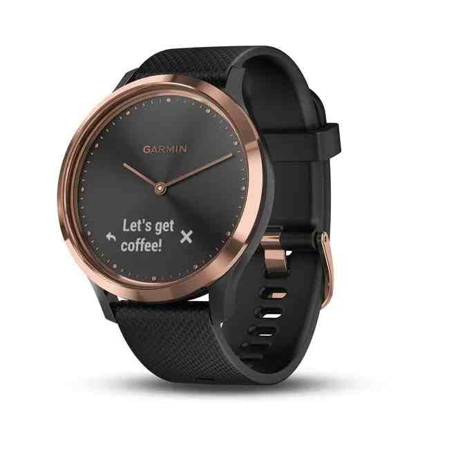 Garmin vivomove HR Sport Rose Gold Stainless Steel Bezel with Black Case and Silicone Band