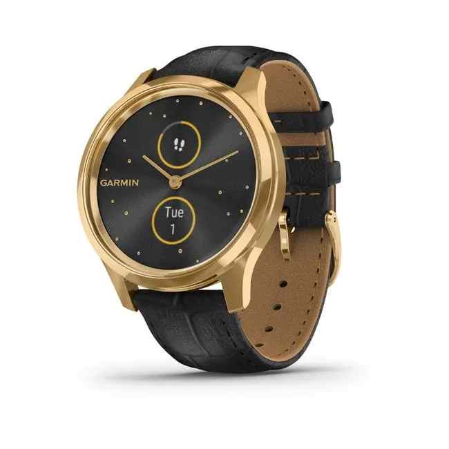 Garmin vivomove Luxe 24K Gold Pvd Stainless Steel Case with Black Embossed Italian Leather Band