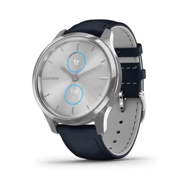 Garmin vivomove Luxe Silver Stainless Steel Case with Navy Italian Leather Band