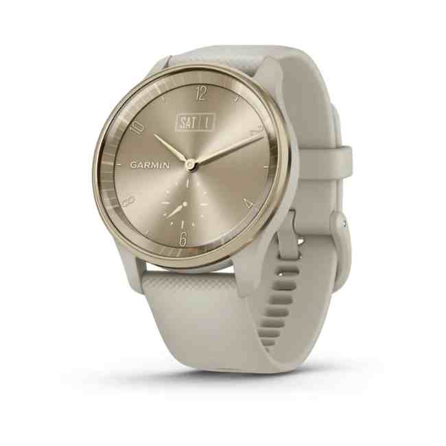 Garmin vivomove Trend Cream Gold Stainless Steel Bezel with French Gray Case and Silicone Band